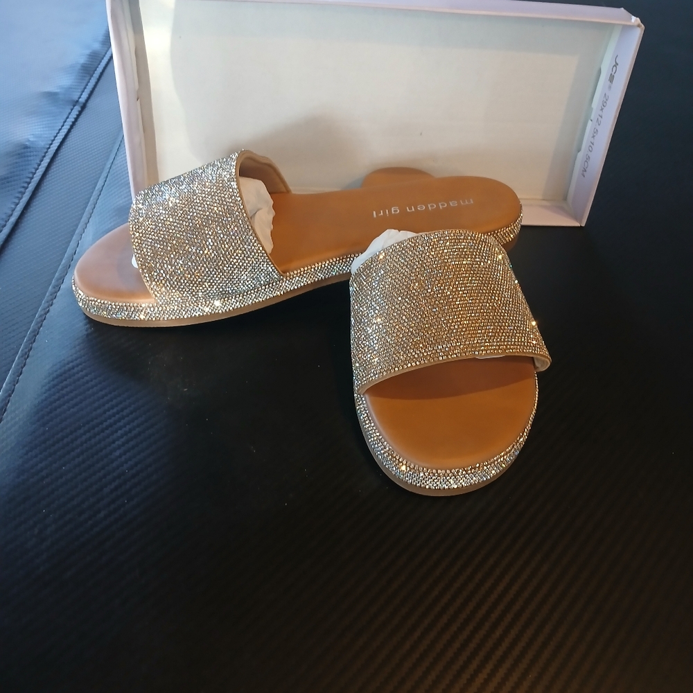 Madden Girl Silver Slide Sandals,  Size 7